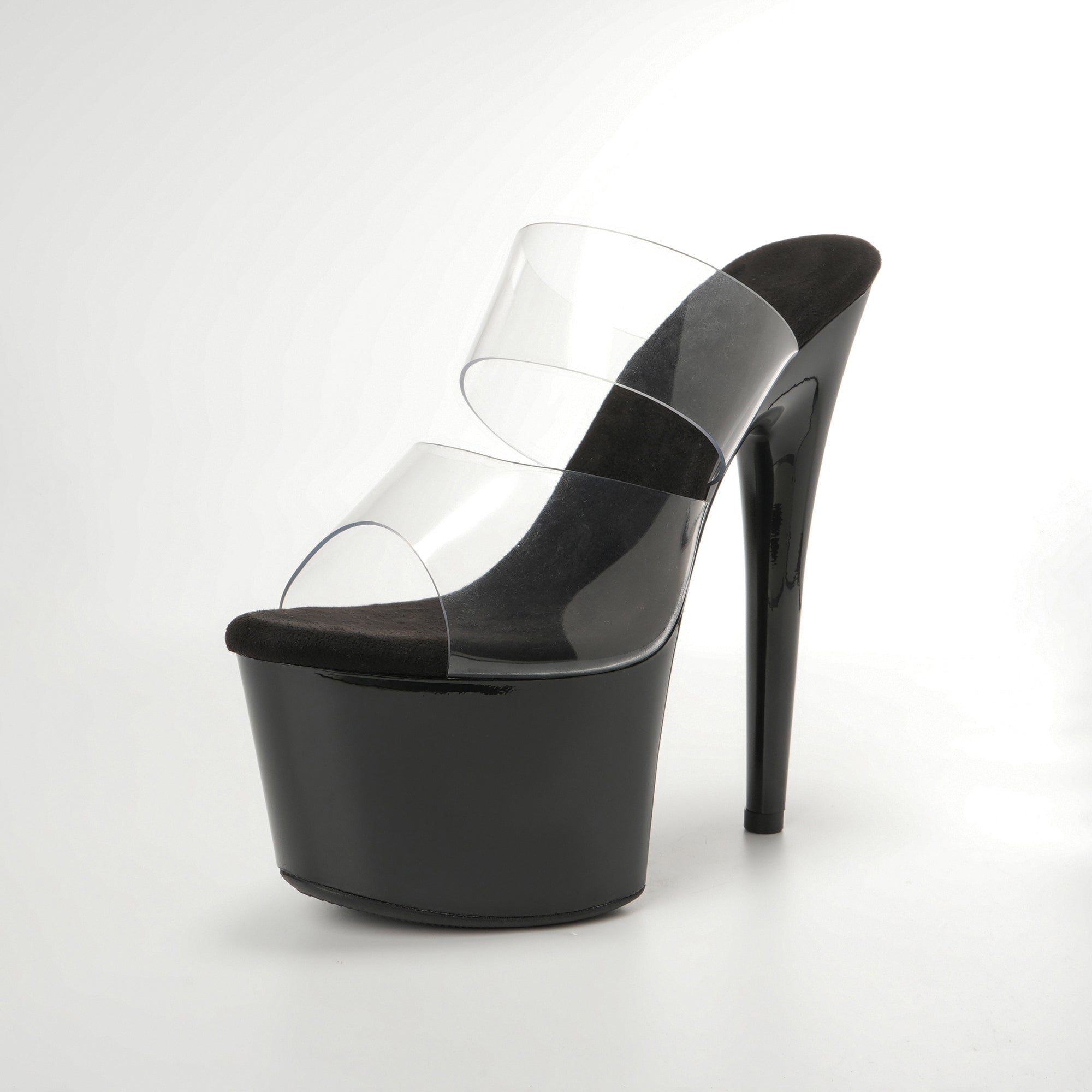 WUXIN H&P 7 Inch Clear Platform Slide Heels | Double Strap | Black, Red, Clear & White | US Size 5-14