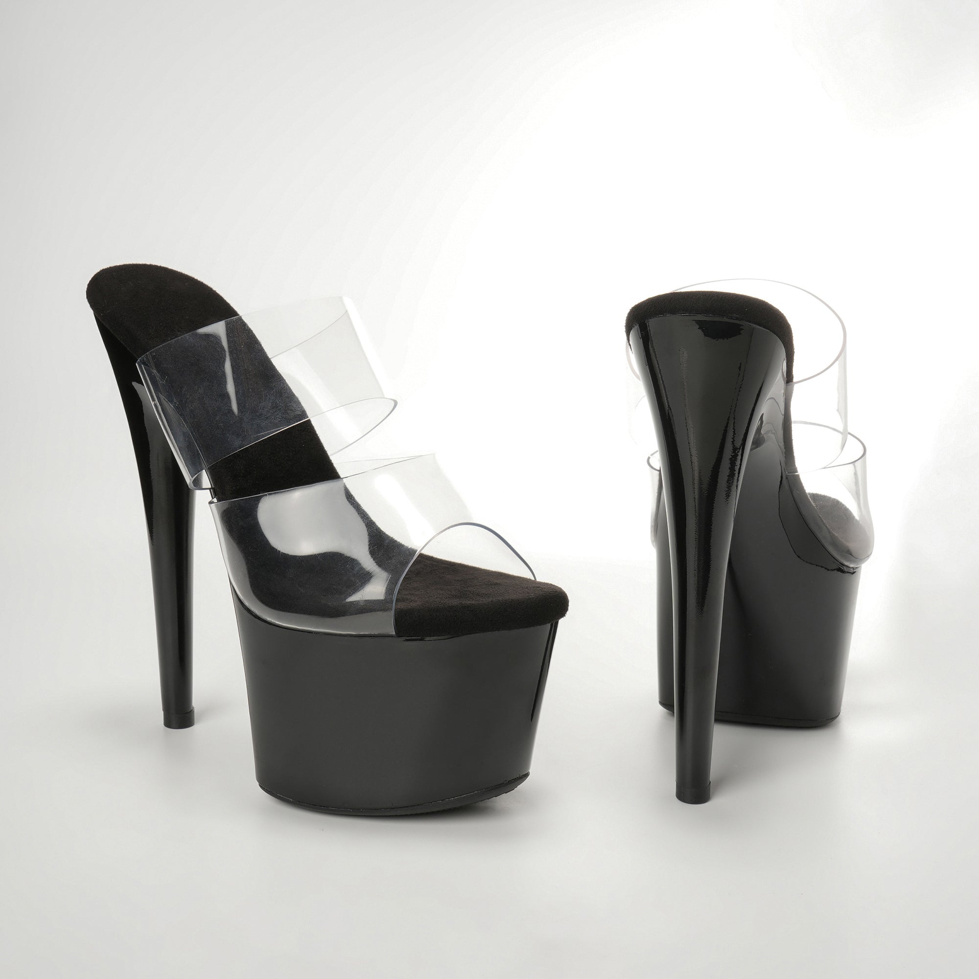 WUXIN H&P 7 Inch Clear Platform Slide Heels | Double Strap | Black, Red, Clear & White | US Size 5-14