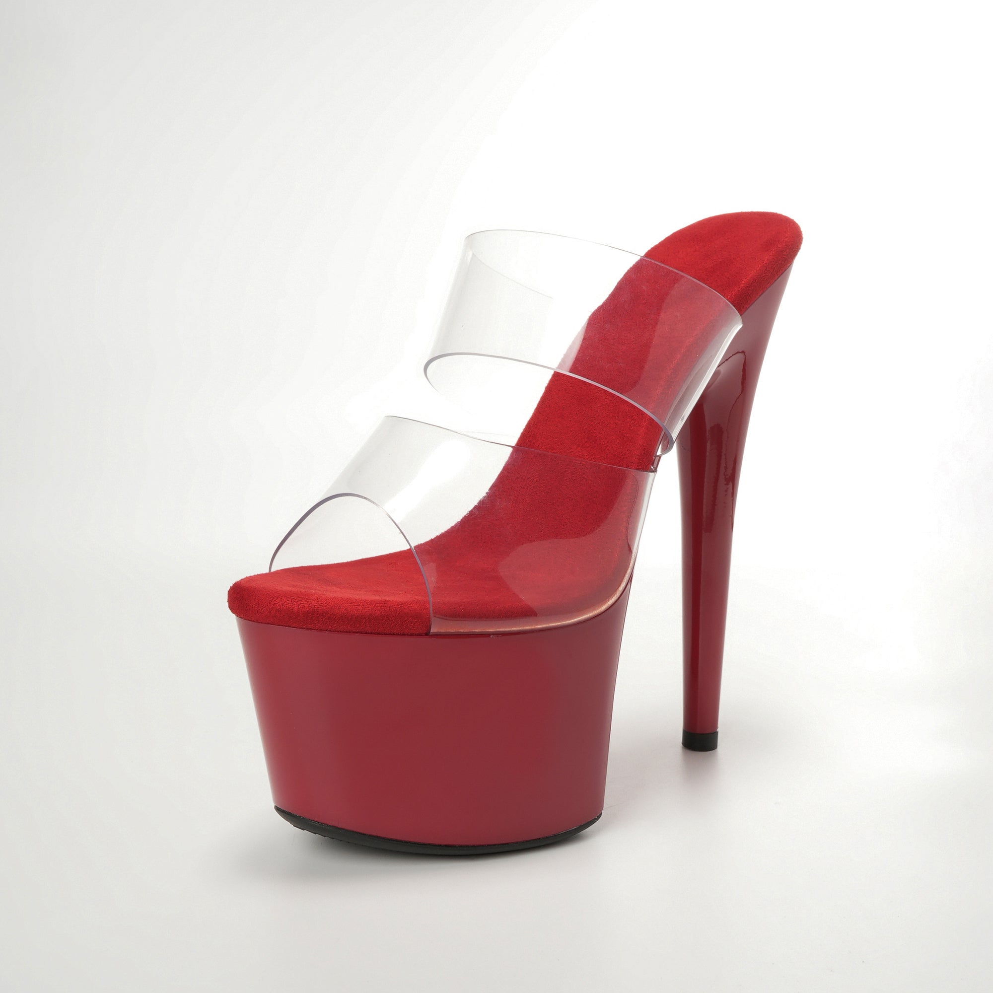 WUXIN H&P 7 Inch Clear Platform Slide Heels | Double Strap | Black, Red, Clear & White | US Size 5-14