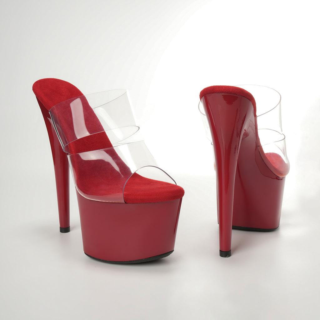 WUXIN H&P 7 Inch Clear Platform Slide Heels | Double Strap | Black, Red, Clear & White | US Size 5-14