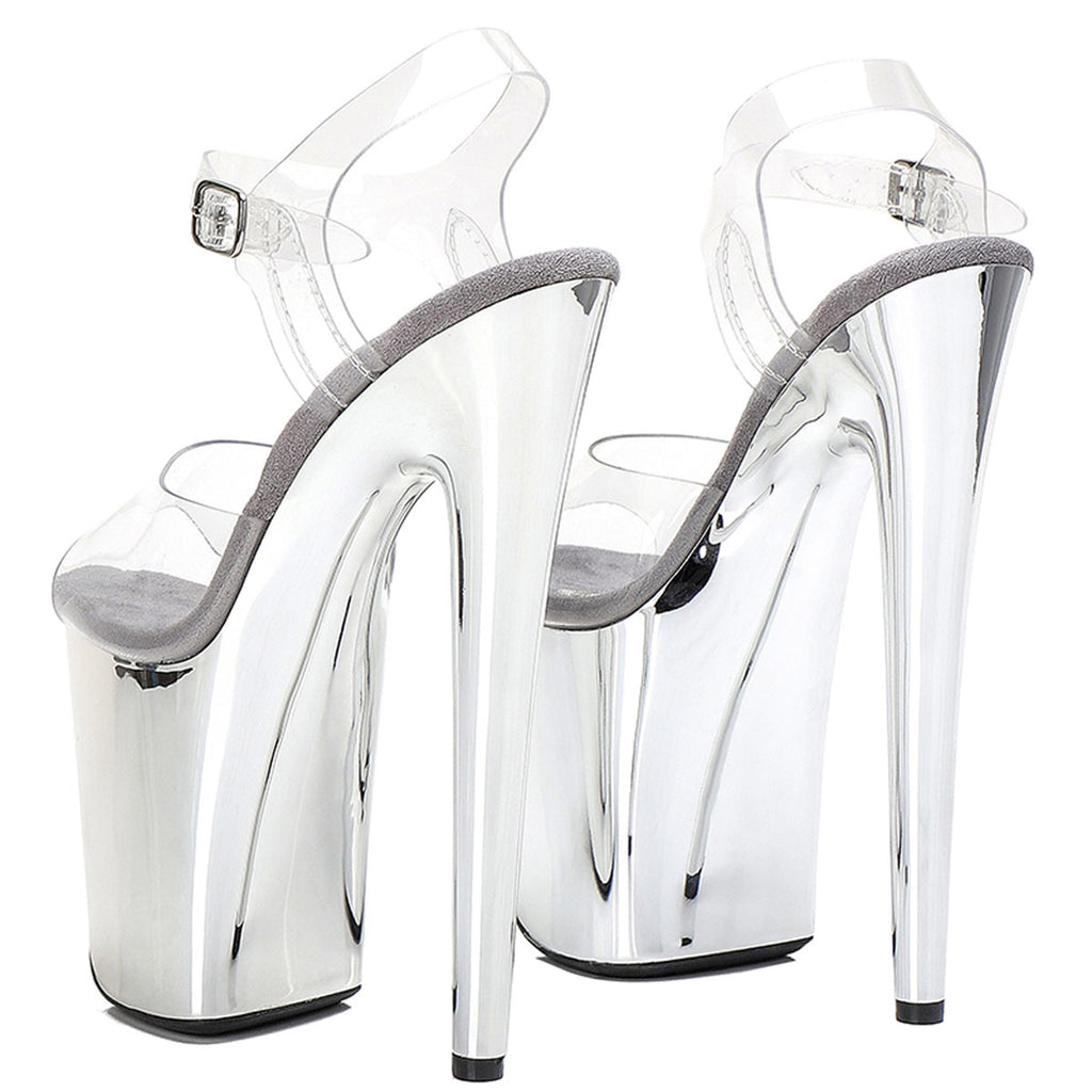WUXIN H&P 8 Inch Chrome Platform Pole Dance Heels | Electroplated | Silver & Black | US Size 5-14