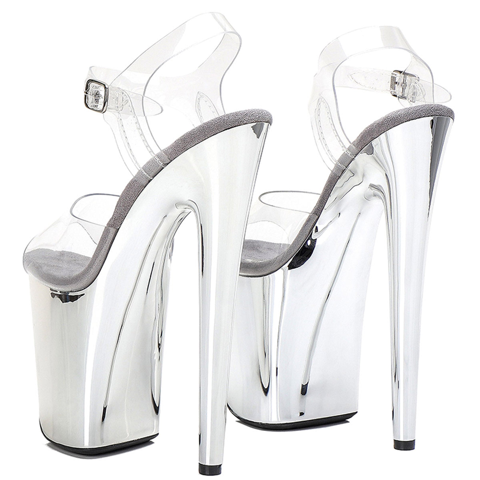 WUXIN H&P 8 Inch Chrome Platform Pole Dance Heels | Electroplated | Silver & Black | US Size 5-14