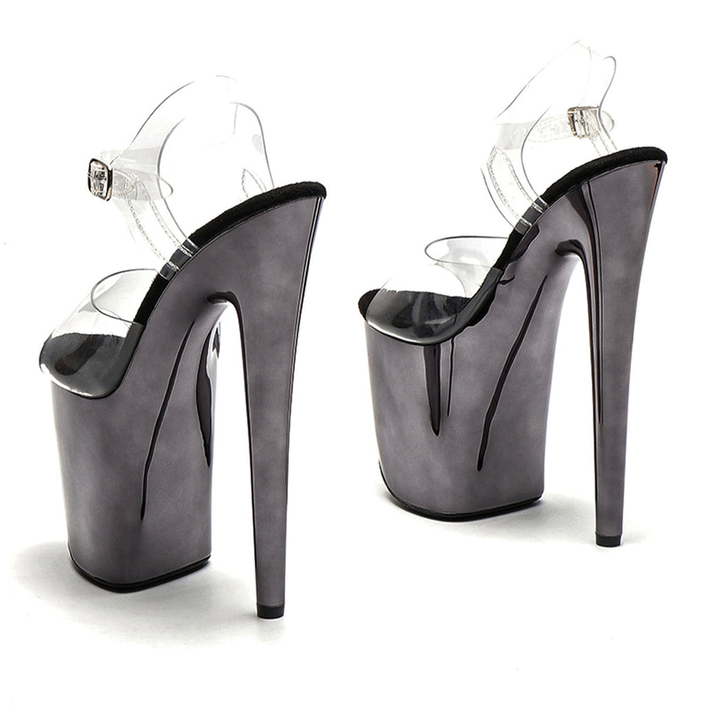 WUXIN H&P 8 Inch Chrome Platform Pole Dance Heels | Electroplated | Silver & Black | US Size 5-14