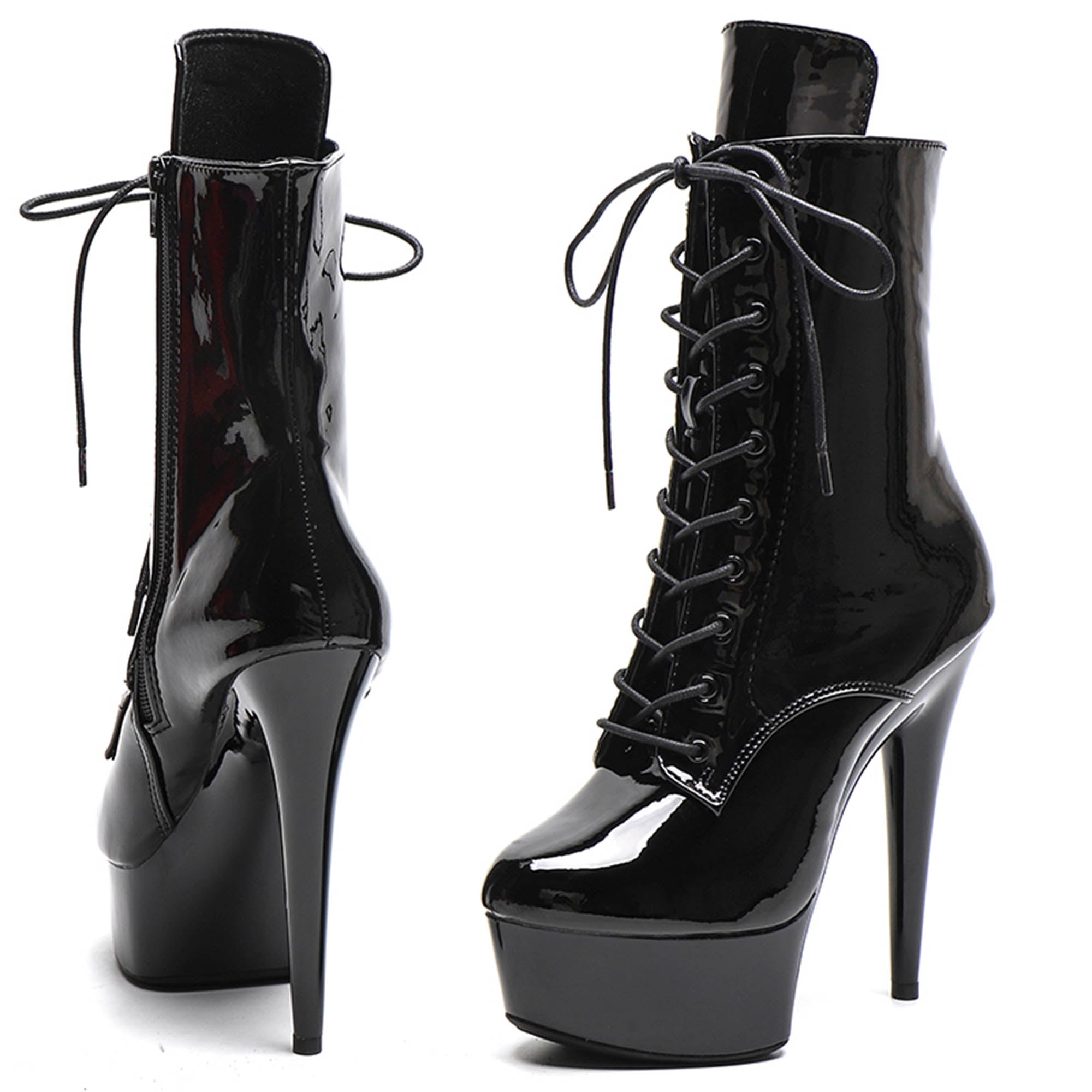WUXIN H&P 6 Inch Platform Pole Dance Ankle Boots | Lace-Up | Black & Red | US Size 5-13