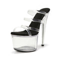 WUXIN H&P 7 Inch Clear Platform Slide Heels | Triple Strap | Clear & Red | US Size 5-14