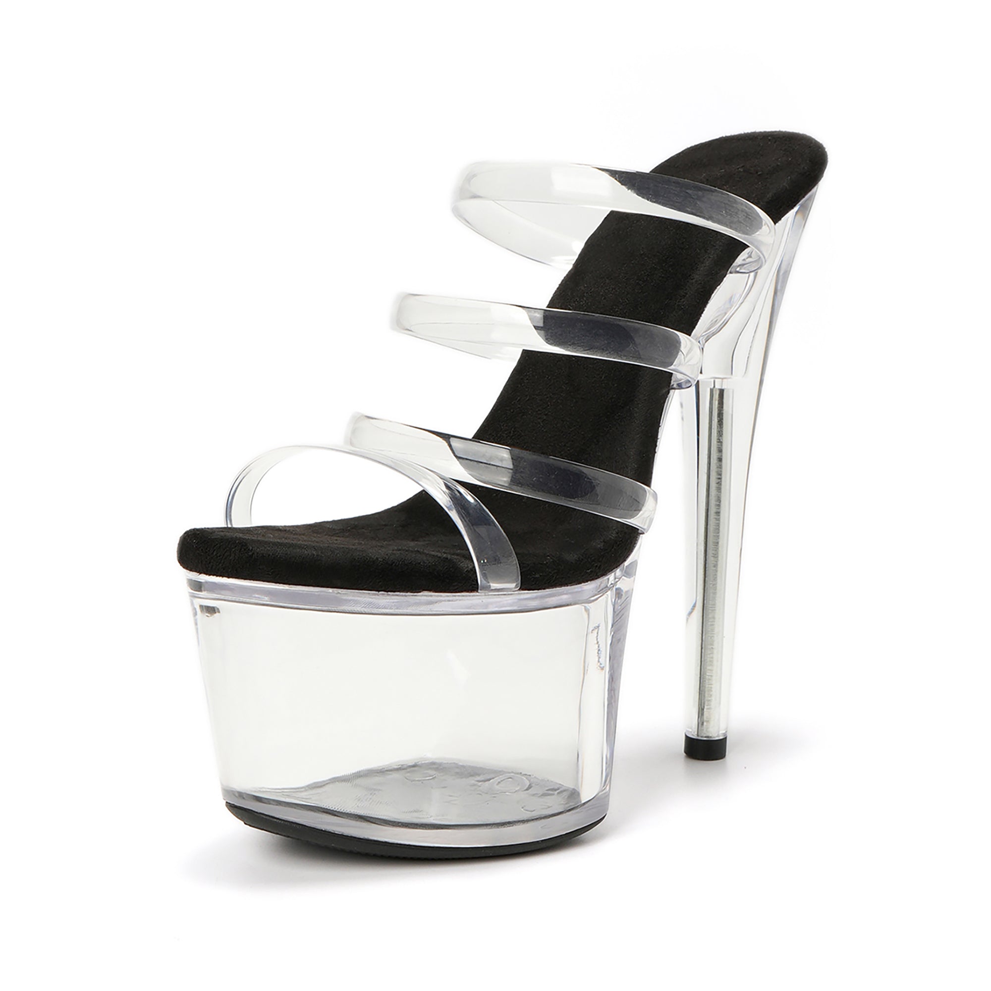 WUXIN H&P 7 Inch Clear Platform Slide Heels | Triple Strap | Clear & Red | US Size 5-14