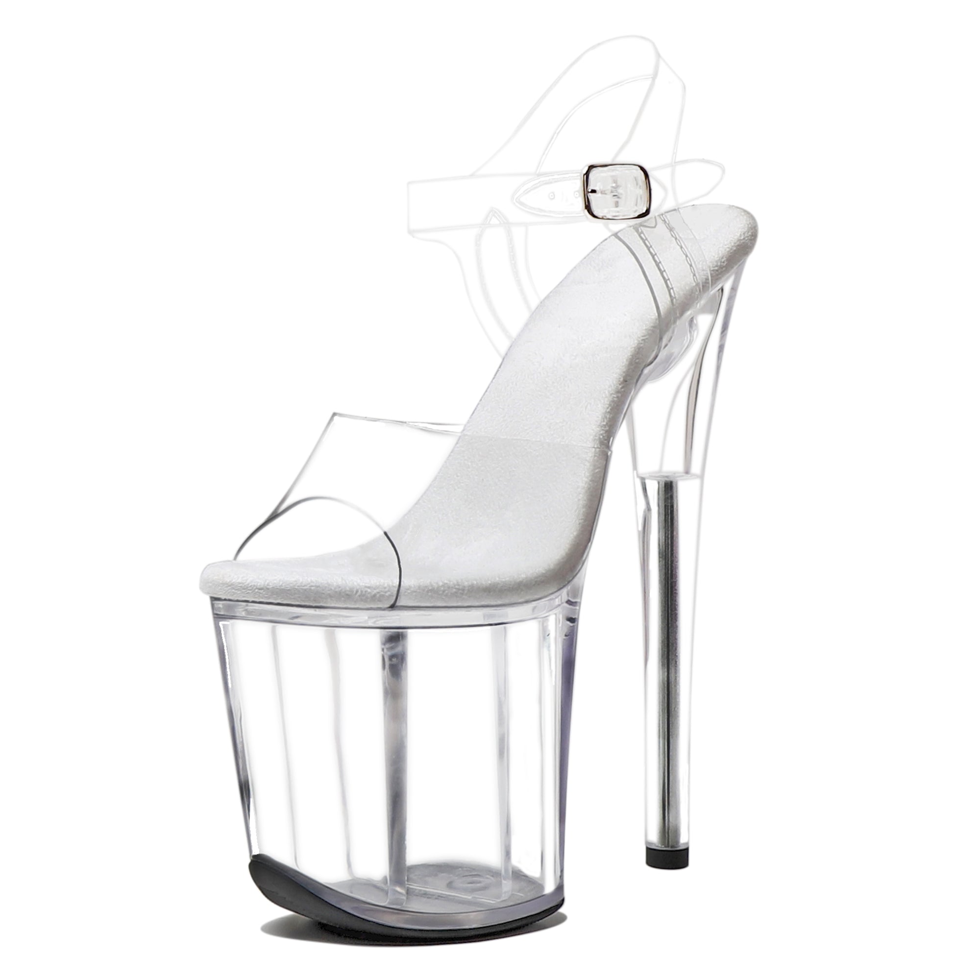WUXIN H&P 8 Inch Clear Platform Sandals | Ankle Strap | Clear & Black | US Size 5-14