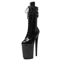 WUXIN H&P 9 Inch Platform Pole Dance Ankle Boots | Patent Leather Lace-Up | Black & Red | US Size 6-12
