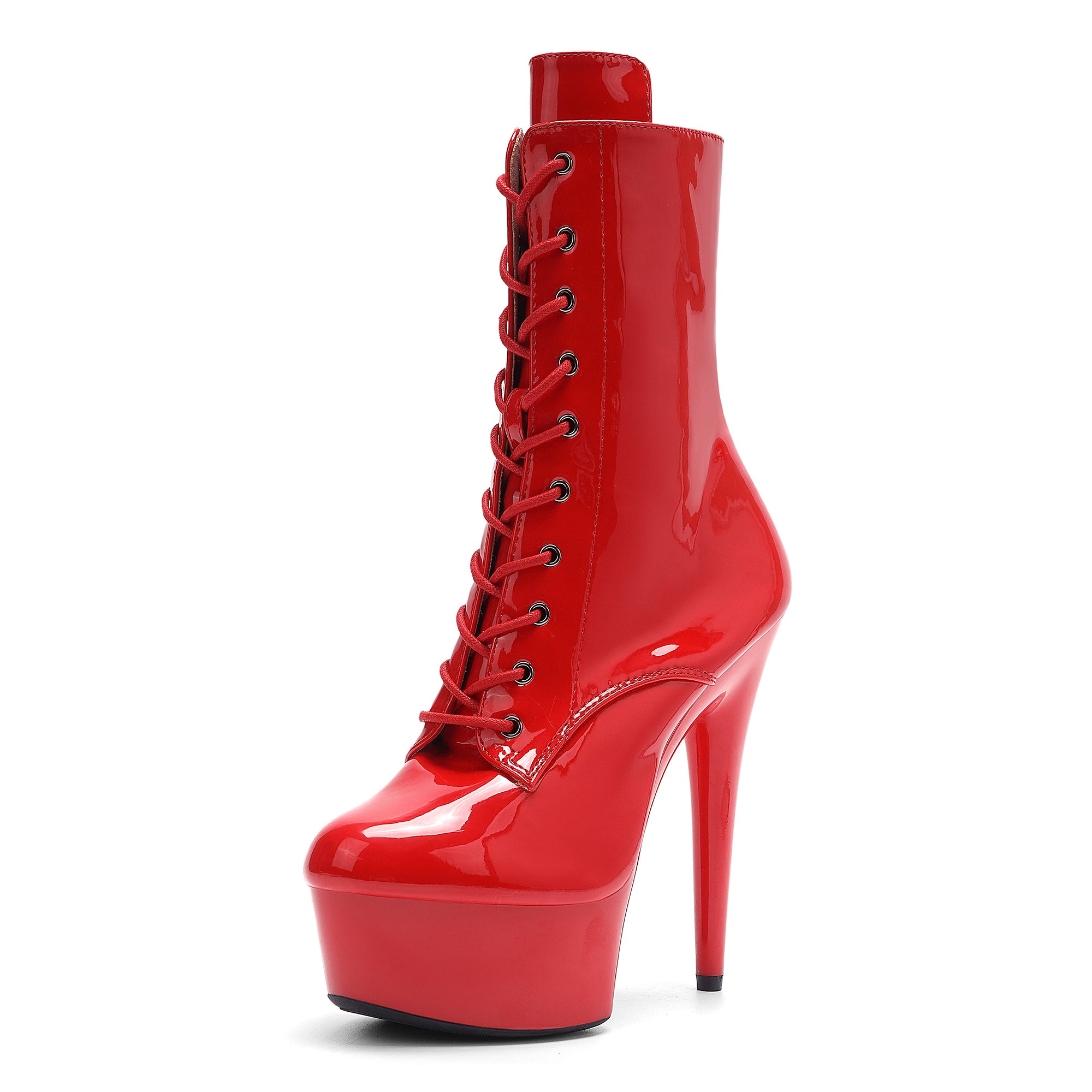 WUXIN H&P 6 Inch Platform Pole Dance Ankle Boots | Lace-Up | Black & Red | US Size 5-13