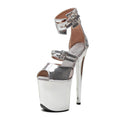 WUXIN H&P 8 Inch Chrome Silver Triple Buckle Platform Sandals | Peep Toe | Silver | US Size 5-14