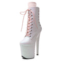 WUXIN H&P 8 Inch Glitter Pole Dance Boots | Lace-Up Ankle Boot | White Pink | US Size 5-14
