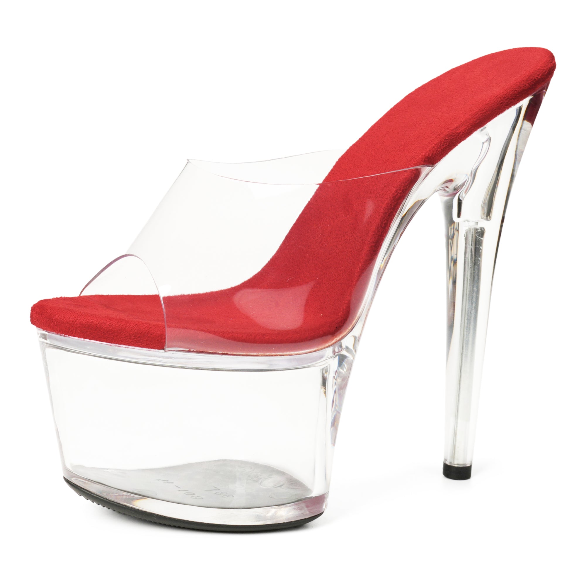 WUXIN H&P 7 Inch Clear Platform Slide Heels | Black, Red & Clear | US Size 5-14