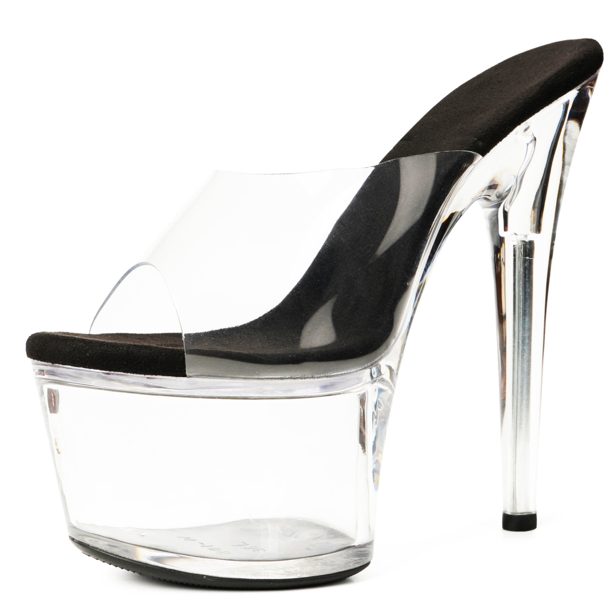 WUXIN H&P 7 Inch Clear Platform Slide Heels | Black, Red & Clear | US Size 5-14