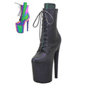 WUXIN H&P 8 Inch Reflective Holographic Pole Dance Ankle Boots | Lace-Up | Black | US Size 6-13