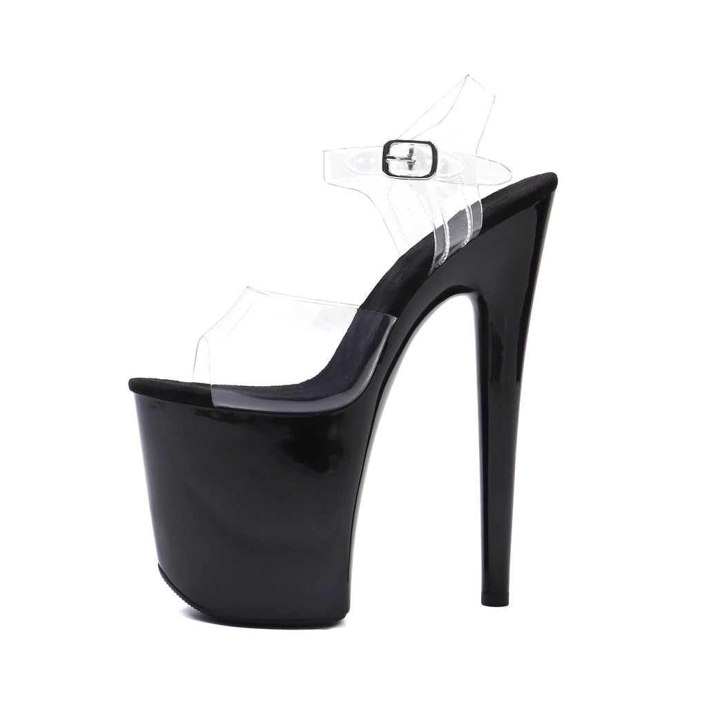 WUXIN H&P 8 Inch Stiletto Platform Sandals | Clear Strap | Black & Clear | US Size 5-14