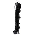 WUXIN H&P 6 Inch Over-the-Knee Pole Dance Boots | Lace-Up Buckle Strap | All Black | US Size 5-14