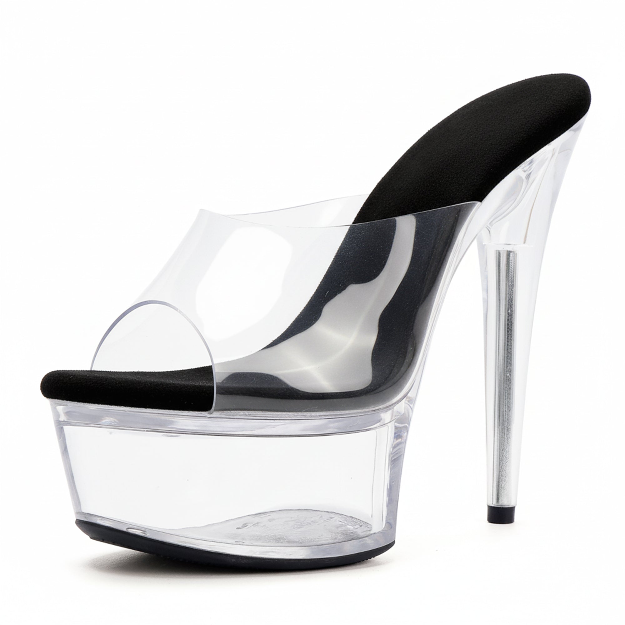 WUXIN H&P 6 Inch Clear Stiletto Slide Heels | Peep Toe | Red, Clear & Black | US Size 5-13