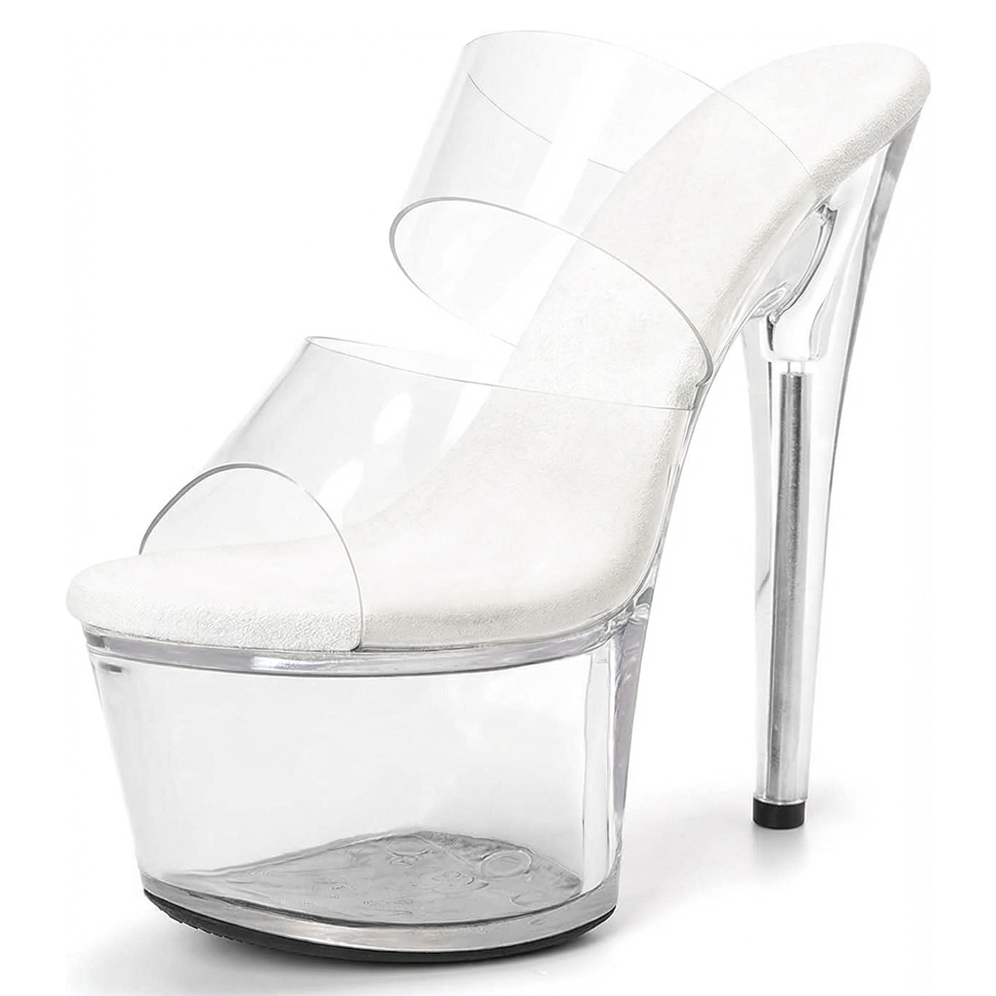 WUXIN H&P 7 Inch Clear Platform Slide Heels | Double Strap | Black, Red, Clear & White | US Size 5-14