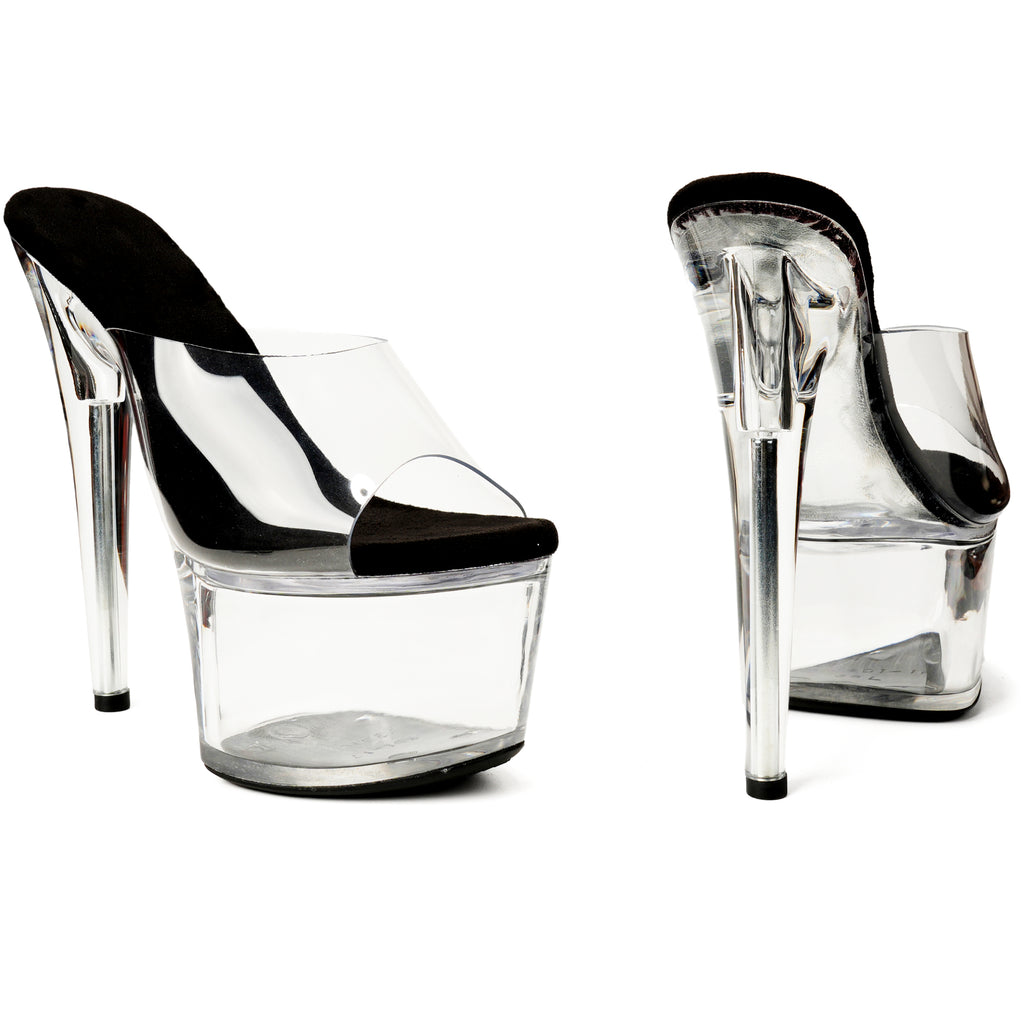 WUXIN H&P 7 Inch Clear Platform Slide Heels | Black, Red & Clear | US Size 5-14