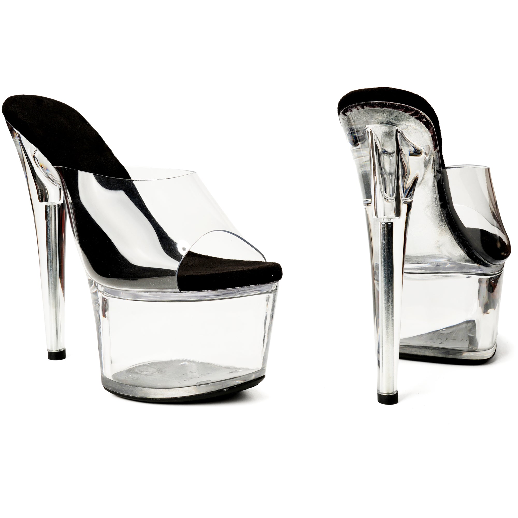 WUXIN H&P 7 Inch Clear Platform Slide Heels | Black, Red & Clear | US Size 5-14