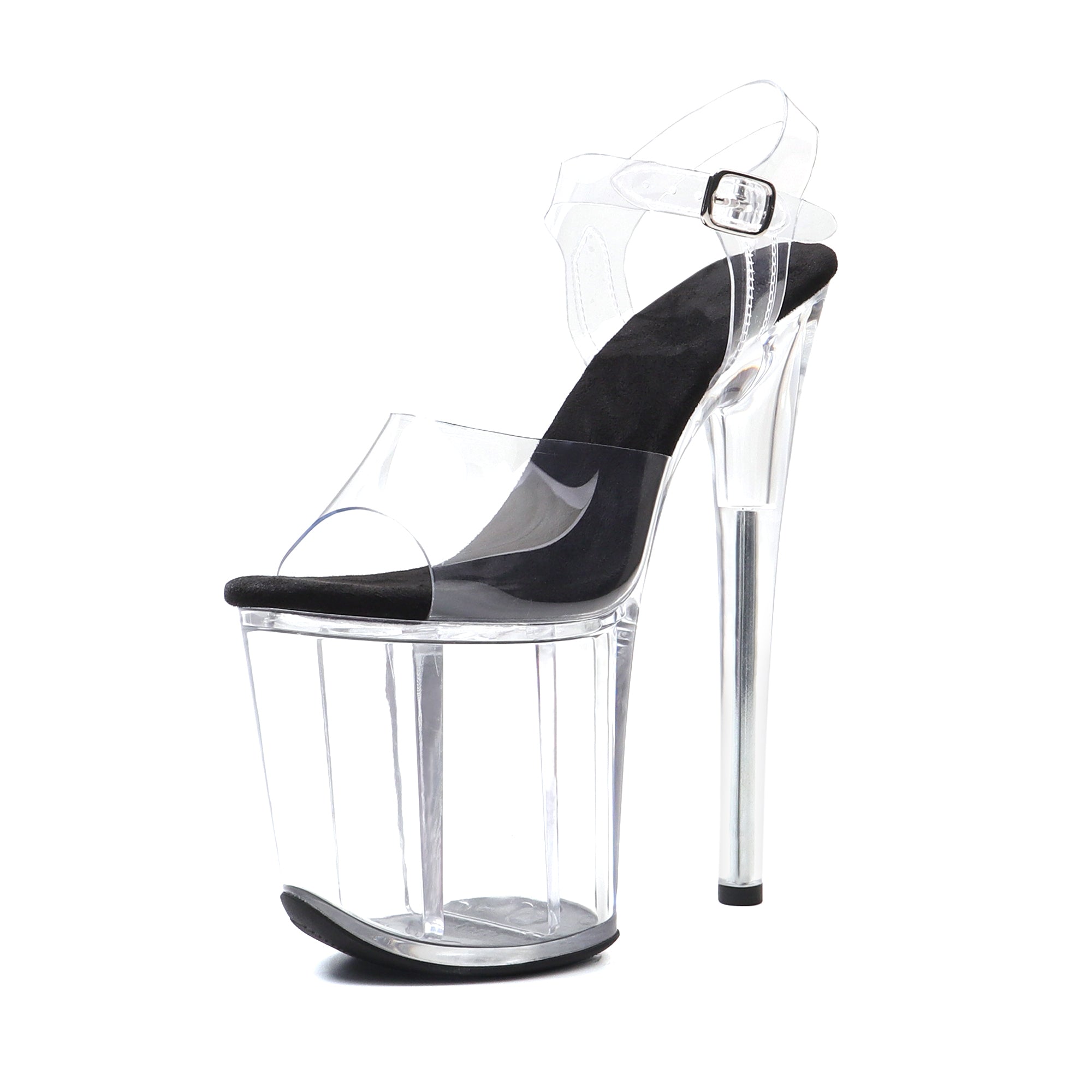 WUXIN H&P 8 Inch Clear Platform Sandals | Ankle Strap | Clear & Black | US Size 5-14