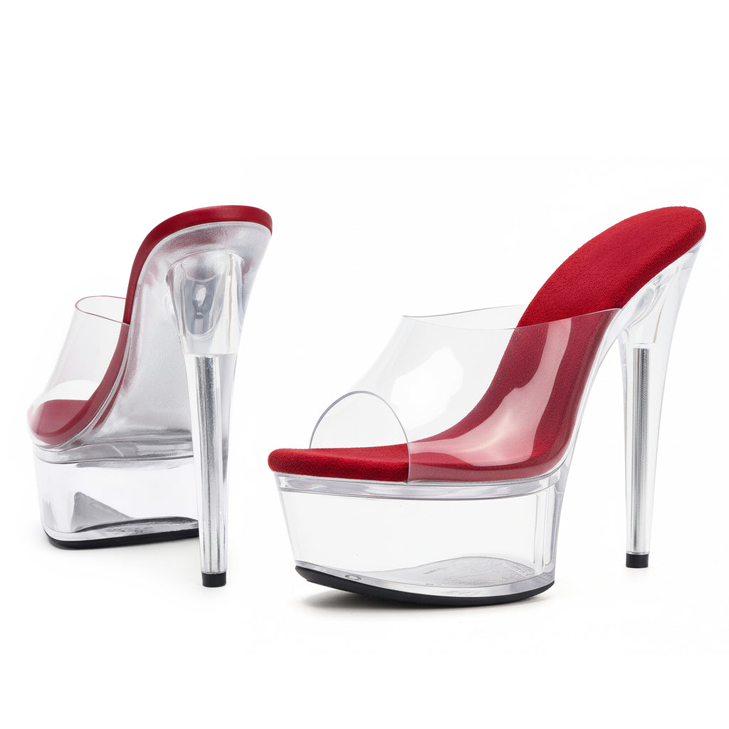 WUXIN H&P 6 Inch Clear Stiletto Slide Heels | Peep Toe | Red, Clear & Black | US Size 5-13