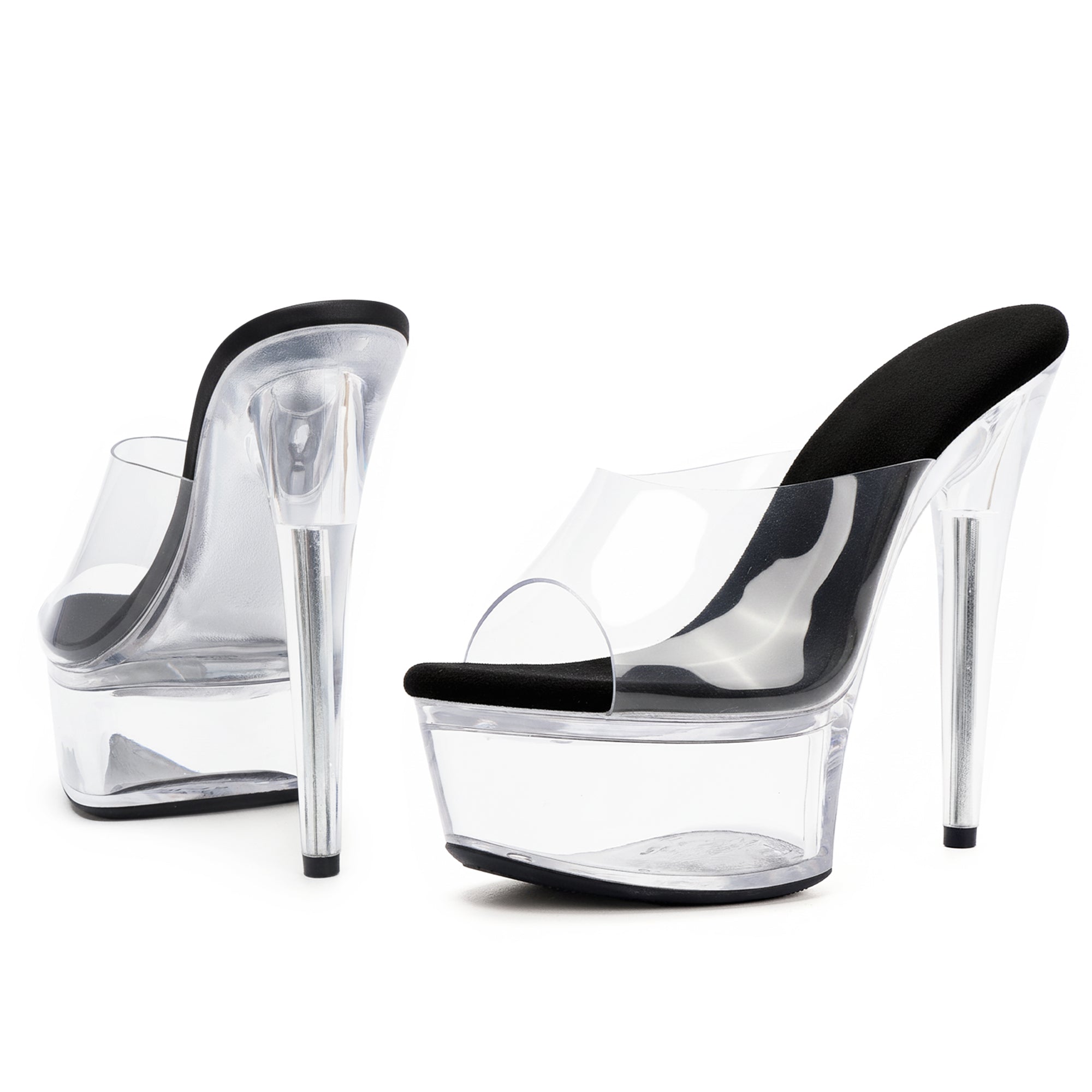 WUXIN H&P 6 Inch Clear Stiletto Slide Heels | Peep Toe | Red, Clear & Black | US Size 5-13