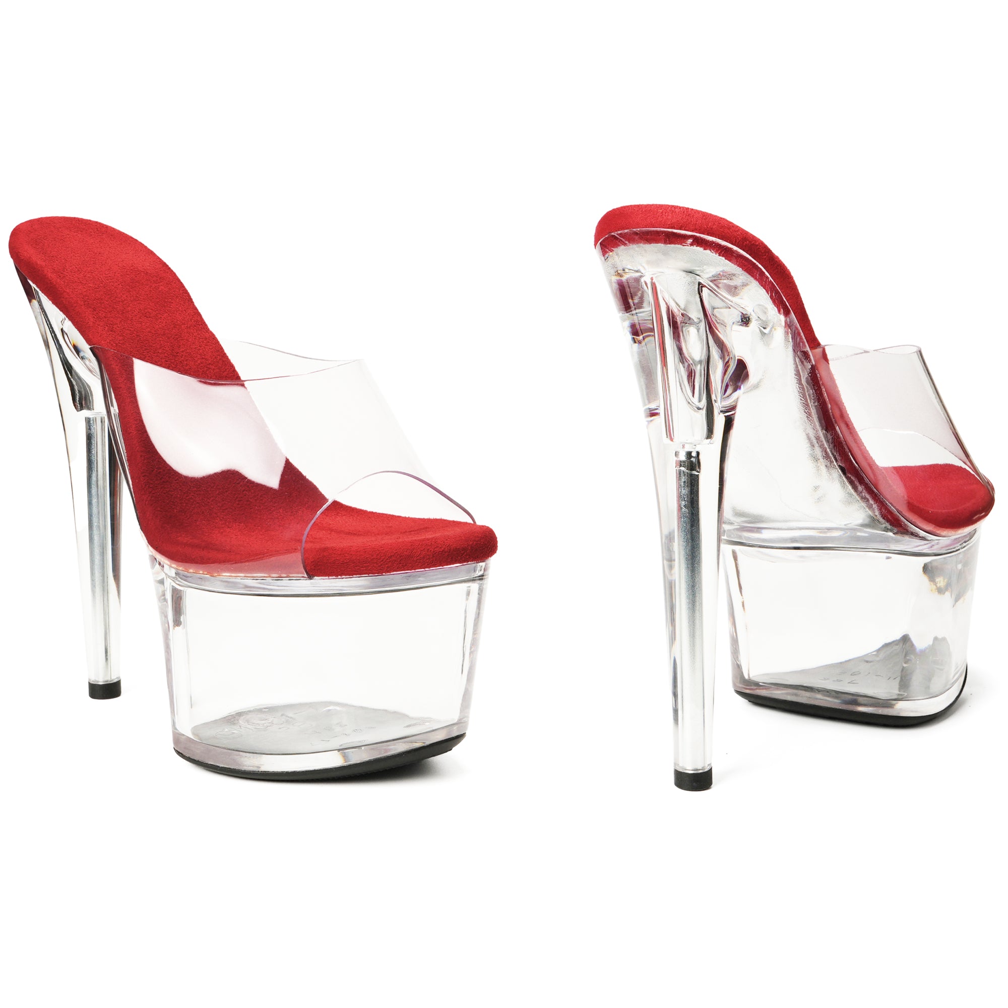 WUXIN H&P 7 Inch Clear Platform Slide Heels | Black, Red & Clear | US Size 5-14