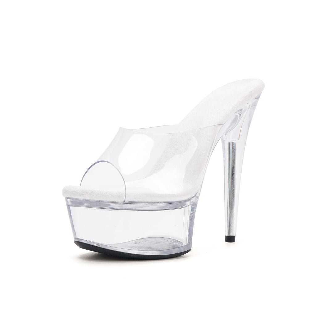 WUXIN H&P 6 Inch Clear Stiletto Slide Heels | Peep Toe | Red, Clear & Black | US Size 5-13