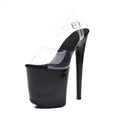 WUXIN H&P 8 Inch Stiletto Platform Sandals | Clear Strap | Black & Clear | US Size 5-14