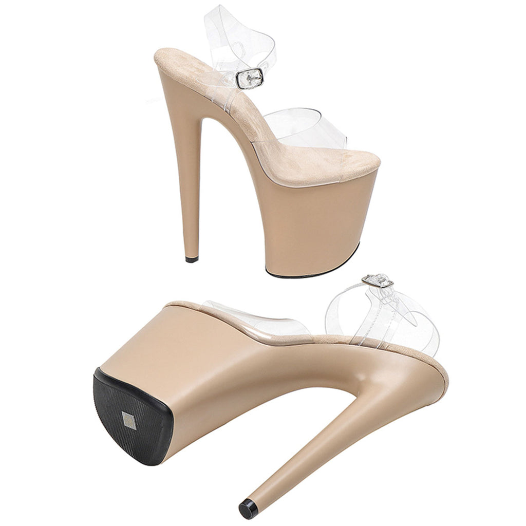 WUXIN H&P 8 Inch Clear Strap Platform Sandals | Nude | Pole Dance Heels | US Size 5-14