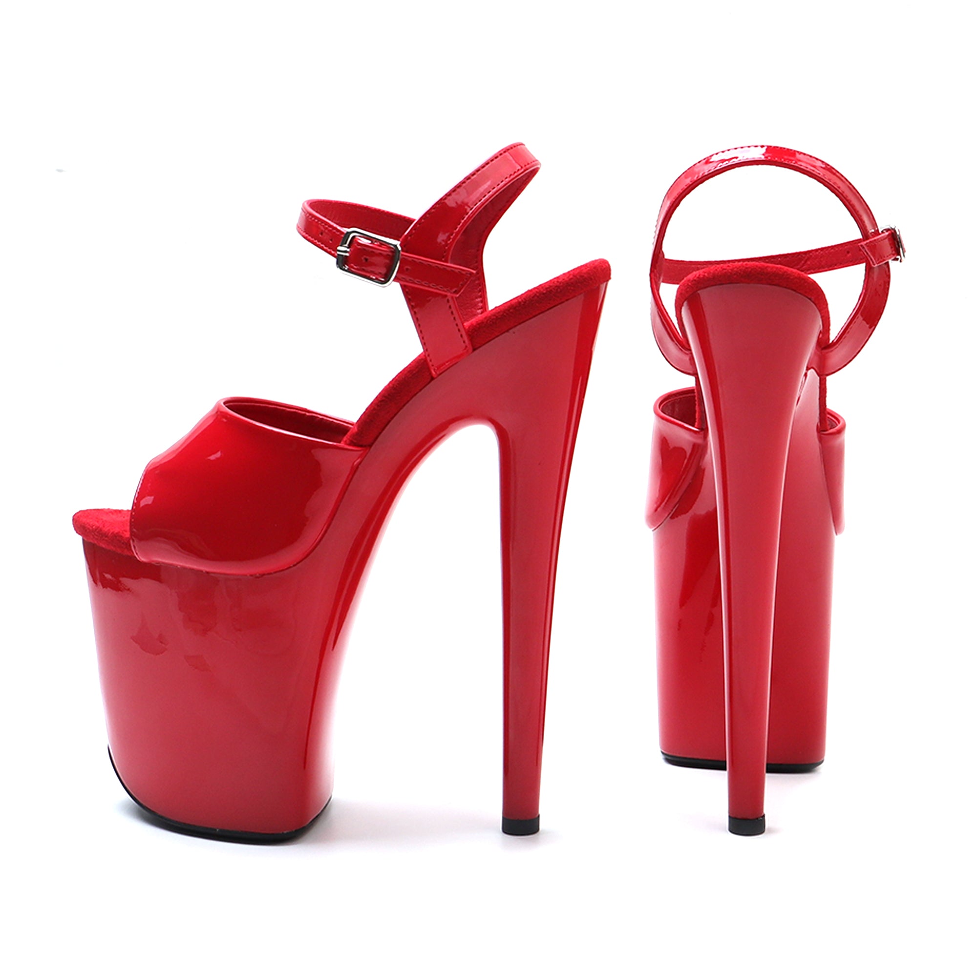 WUXIN H&P 8 Inch Platform Exotic Dance Sandals | Patent Leather | Black & Red | US Size 5-13