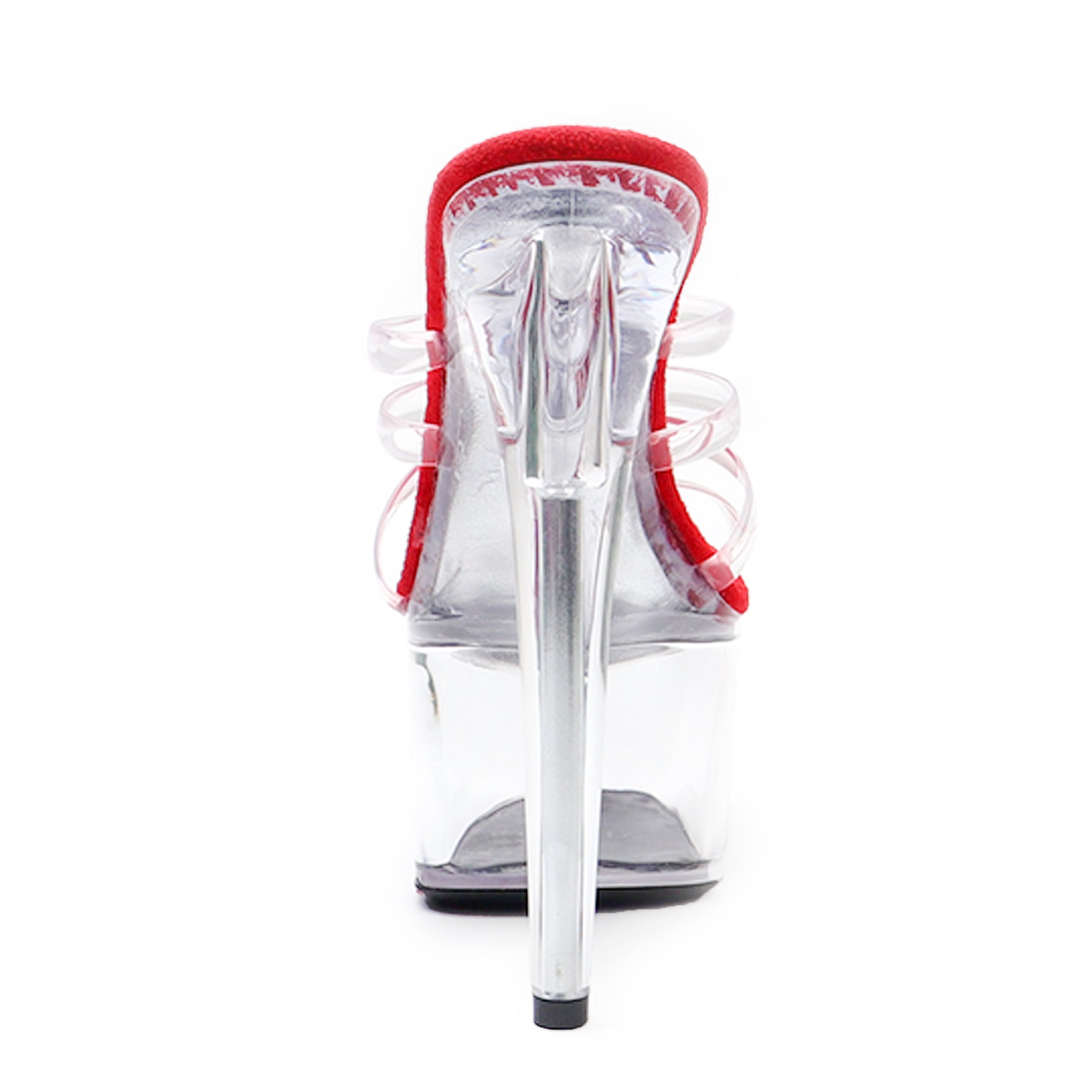 WUXIN H&P 7 Inch Clear Platform Slide Heels | Triple Strap | Clear & Red | US Size 5-14