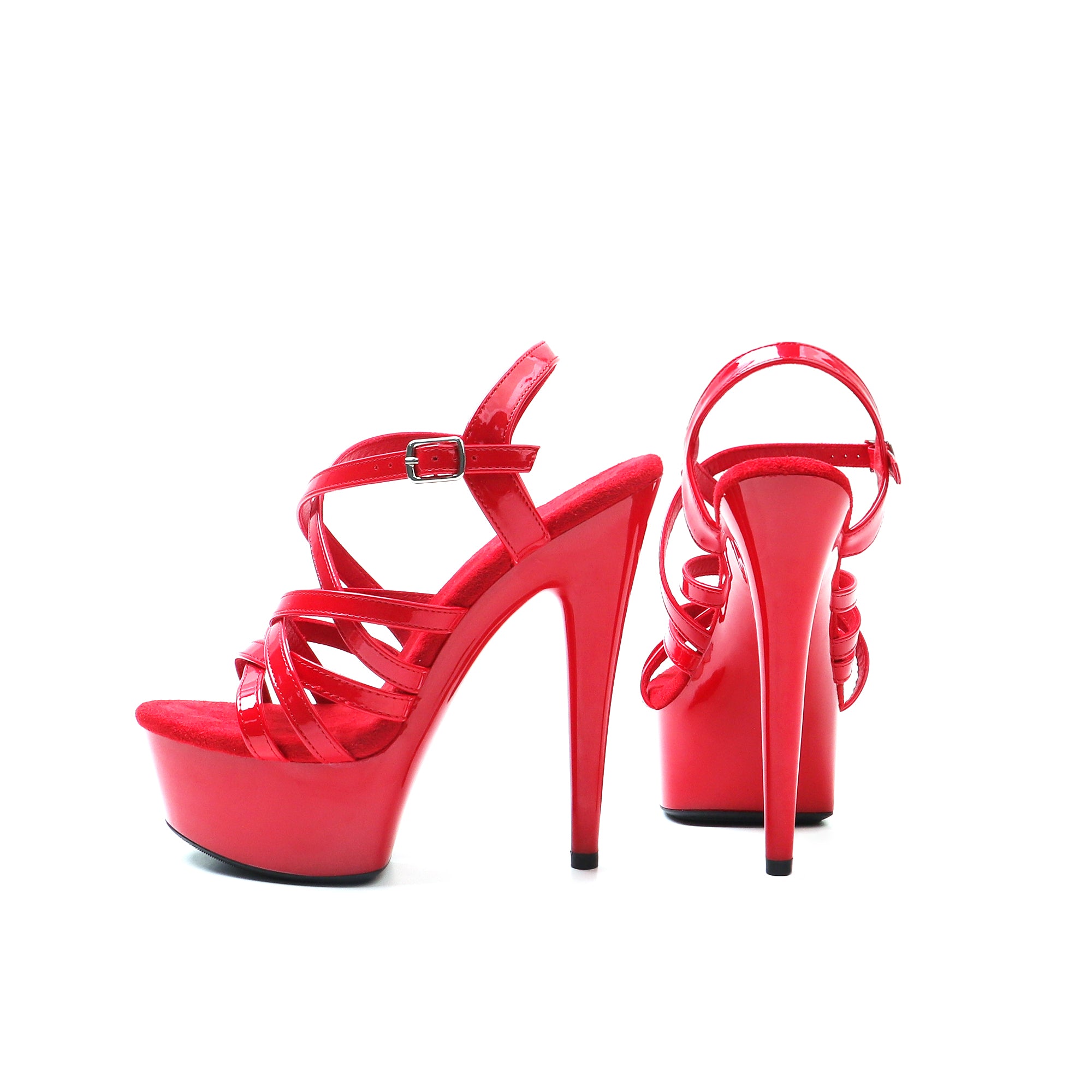 WUXIN H&P 6 Inch Platform Strappy Sandals | Cross Strap | Black & Red | US Size 5-14