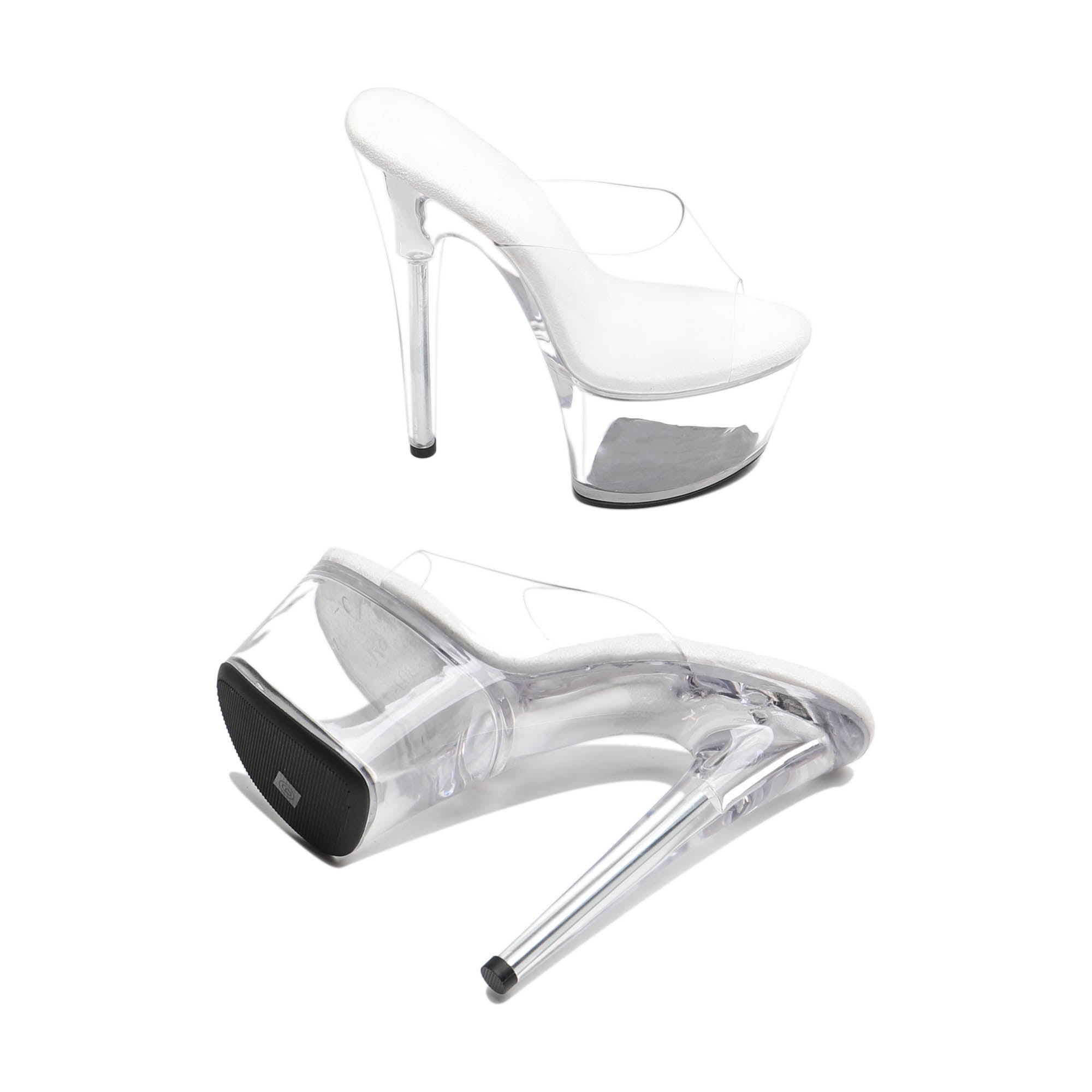 WUXIN H&P 7 Inch Clear Platform Slide Heels | Black, Red & Clear | US Size 5-14
