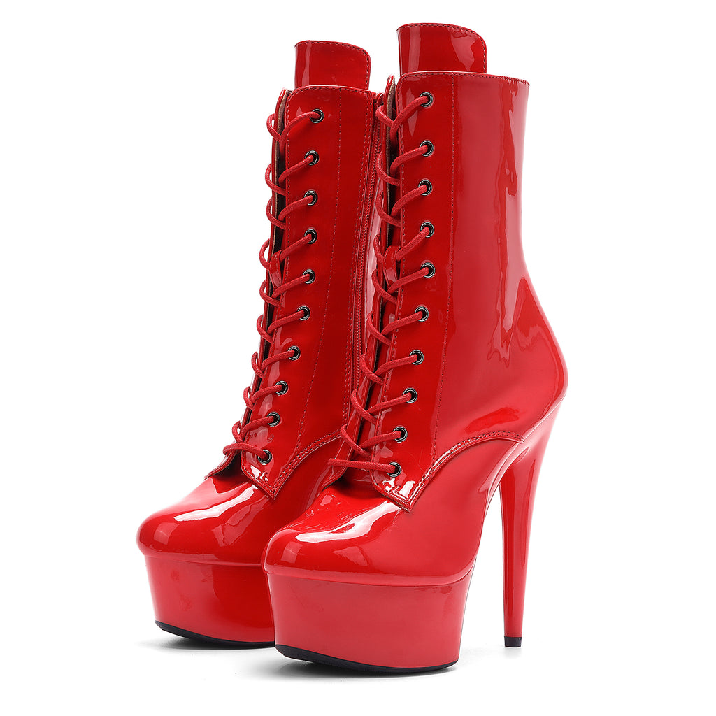 WUXIN H&P 6 Inch Platform Pole Dance Ankle Boots | Lace-Up | Black & Red | US Size 5-13