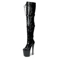 WUXIN H&P 8 Inch Over-the-Knee Pole Dance Boots | Lace-Up Buckle Strap | Black & Red | US Size 6-12