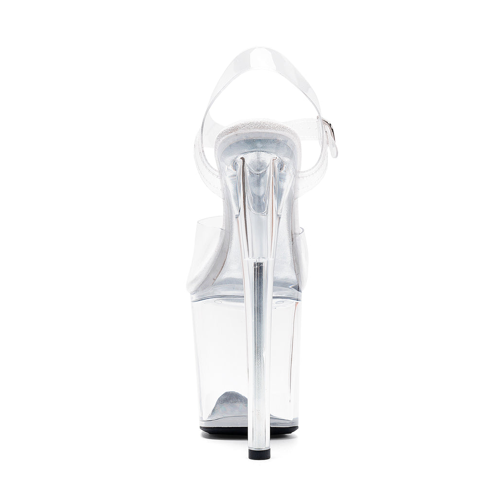 WUXIN H&P 8 Inch Stiletto Platform Sandals | Clear Strap | Black & Clear | US Size 5-14