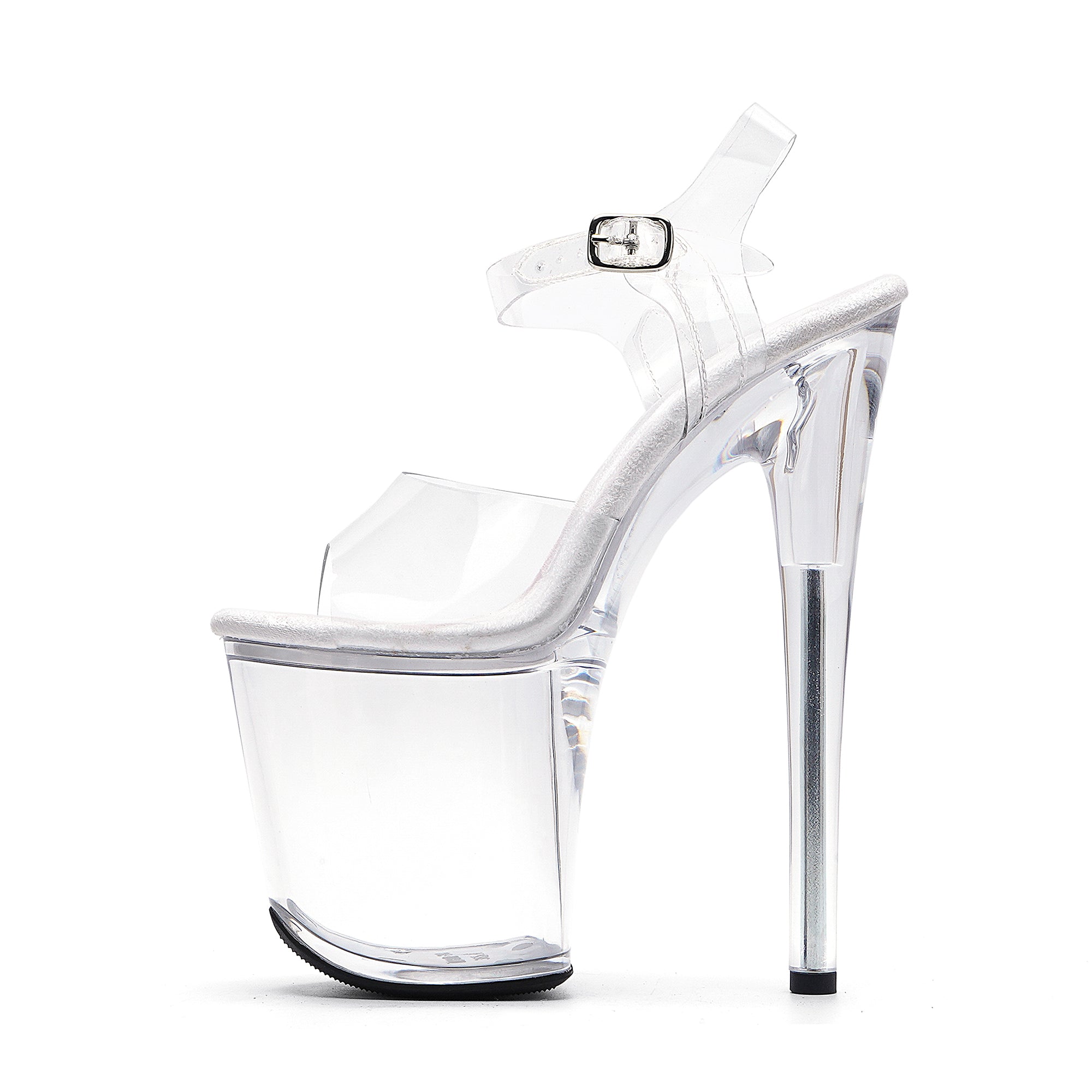 WUXIN H&P 8 Inch Stiletto Platform Sandals | Clear Strap | Black & Clear | US Size 5-14