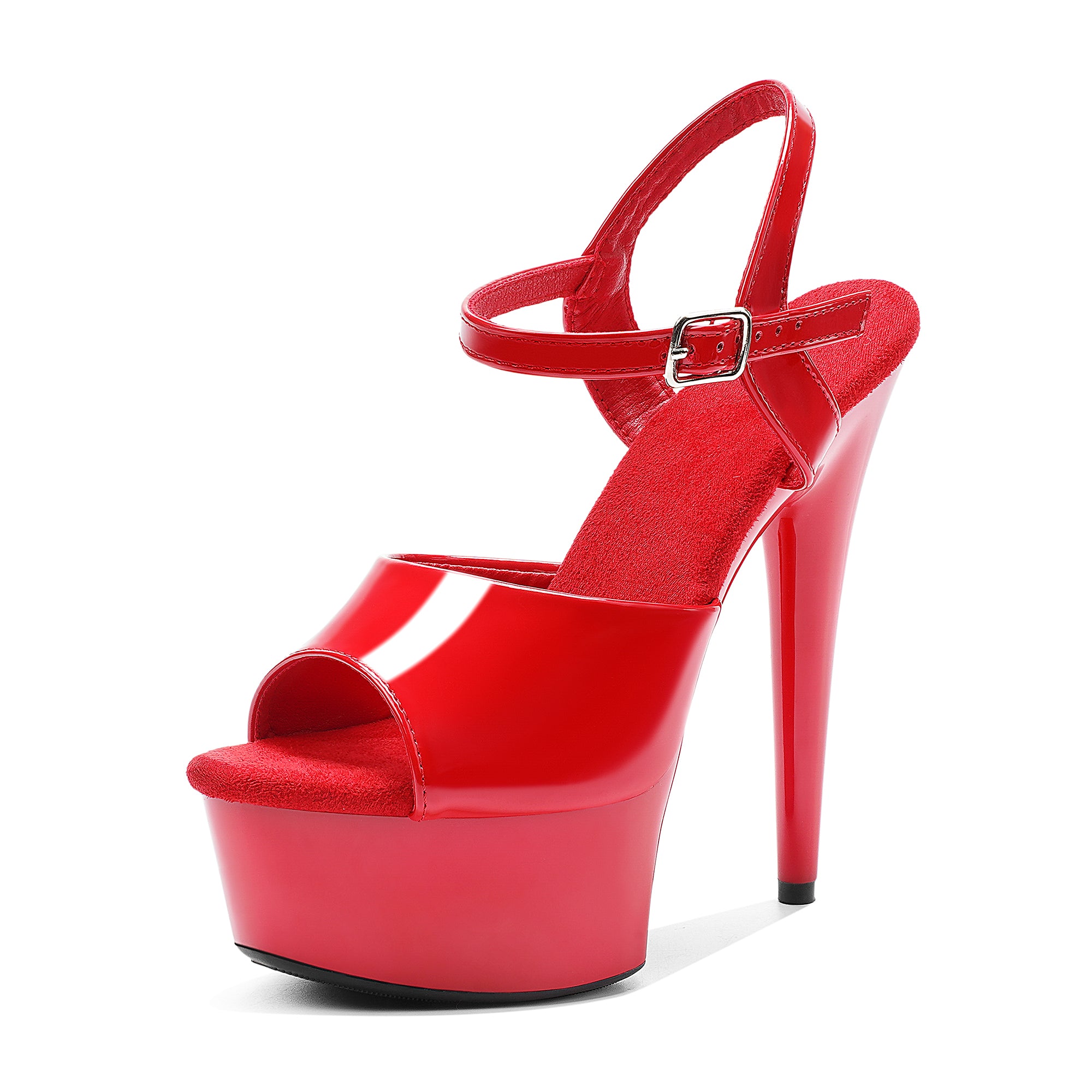 WUXIN H&P 6 Inch Platform Pole Dance Sandals | Patent Leather | All Black, Black & Red | US Size 5-13