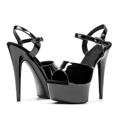 WUXIN H&P 6 Inch Platform Pole Dance Sandals | Patent Leather | All Black, Black & Red | US Size 5-13
