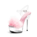 WUXIN H&P 6 Inch Clear Platform Feather Heels | Fluffy Marabou Toe Strap | Pink | US Size 5-14