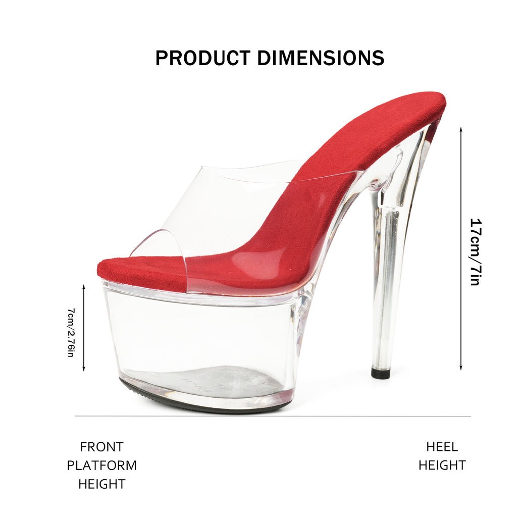 WUXIN H&P 7 Inch Clear Platform Slide Heels | Black, Red & Clear | US Size 5-14