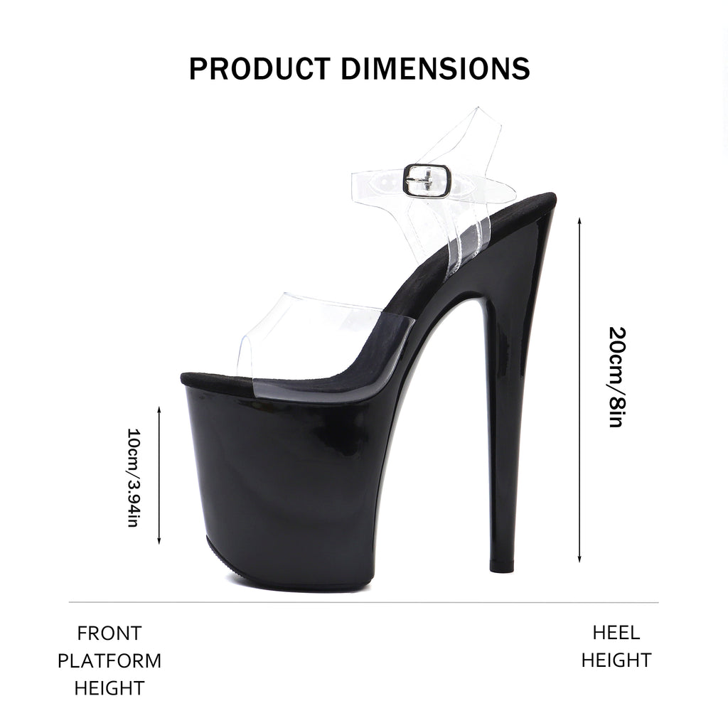 WUXIN H&P 8 Inch Stiletto Platform Sandals | Clear Strap | Black & Clear | US Size 5-14