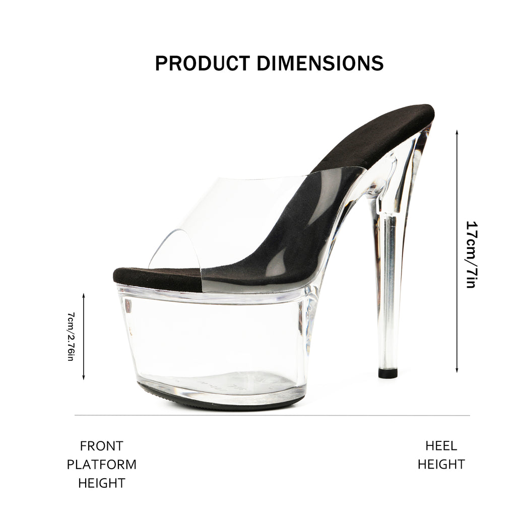 WUXIN H&P 7 Inch Clear Platform Slide Heels | Black, Red & Clear | US Size 5-14